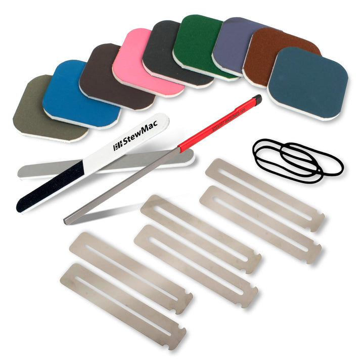 StewMac Rough Fret Smooth + Shine Set, zum Anziehen und Polieren von Bünden