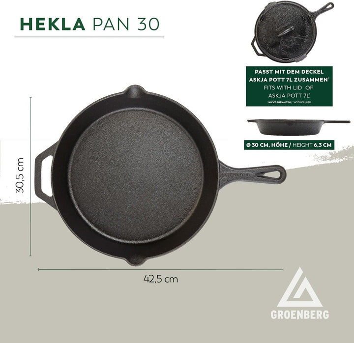 Groenberg Hekla Gusseisenpfanne Bratpfanne Grillpfanne mit Griff, Rund, Ø 30 cm 30cm, 30cm