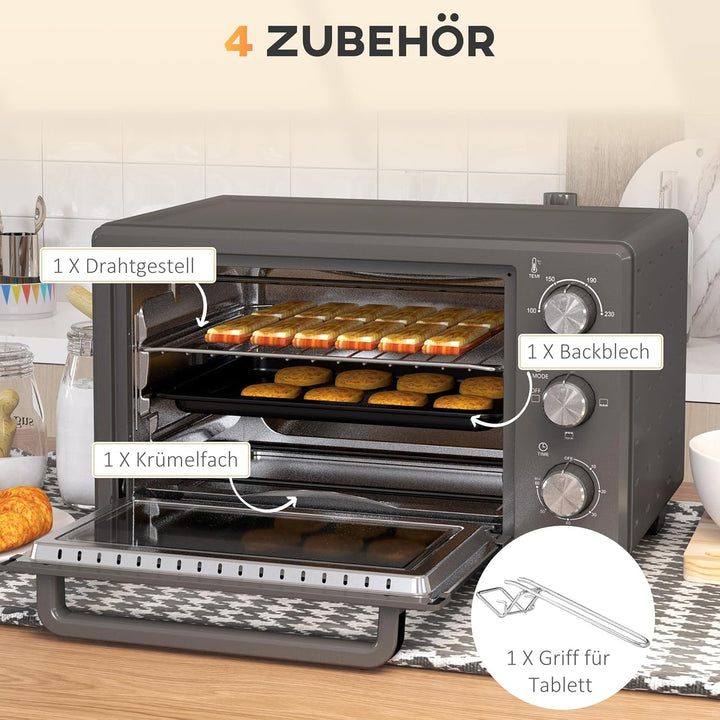 HOMCOM Minibackofen 21L 1400W 60 Min. Timer, Kleinbackofen mit 100 °C-230 °C einstellbar Temperatur