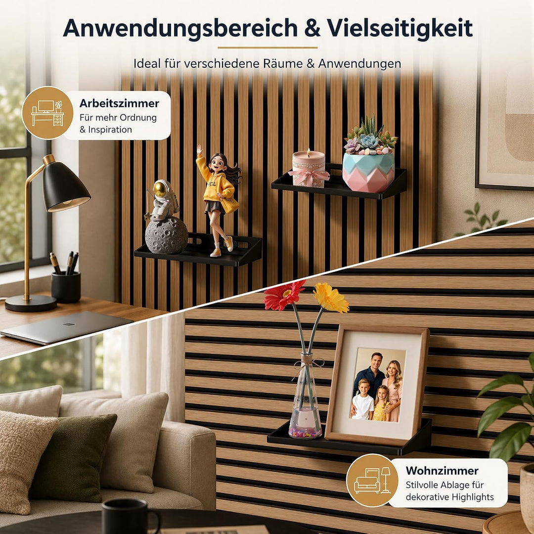 2 Stück Regal für Akustikpaneel - Wandregal Ohne Bohren mit 8 Schrauben, Schwarze Akustikpaneele Zub