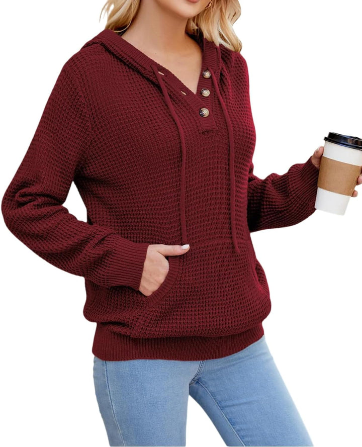 TrendiMax Hoodie Damen Strickpullover Kapuzenpullover Herbst Übergangs Sweatshirt Langarm Pullover D