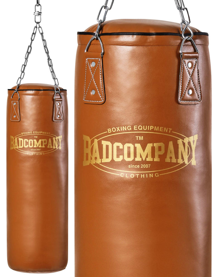 Bad Company Retro Boxsack inkl. Heavy Duty Vierpunkt-Stahlkette I Kunstleder Punching Bag I gefüllt/
