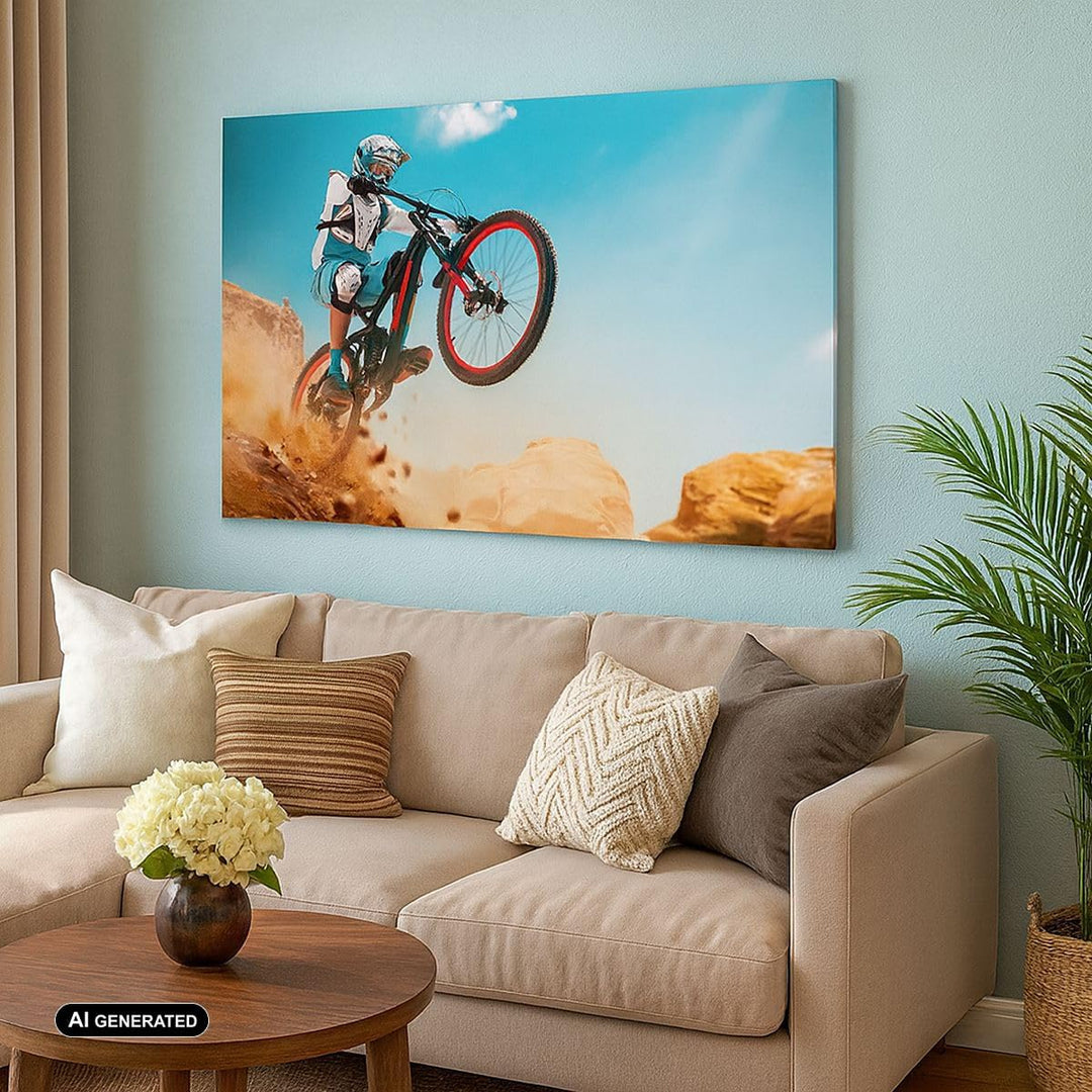 Bilder auf Leinwand 100x70cm Leinwandbild mit Rahmen Fahrrad Sport Helm Gross Wanddeko Bild Schlafzi