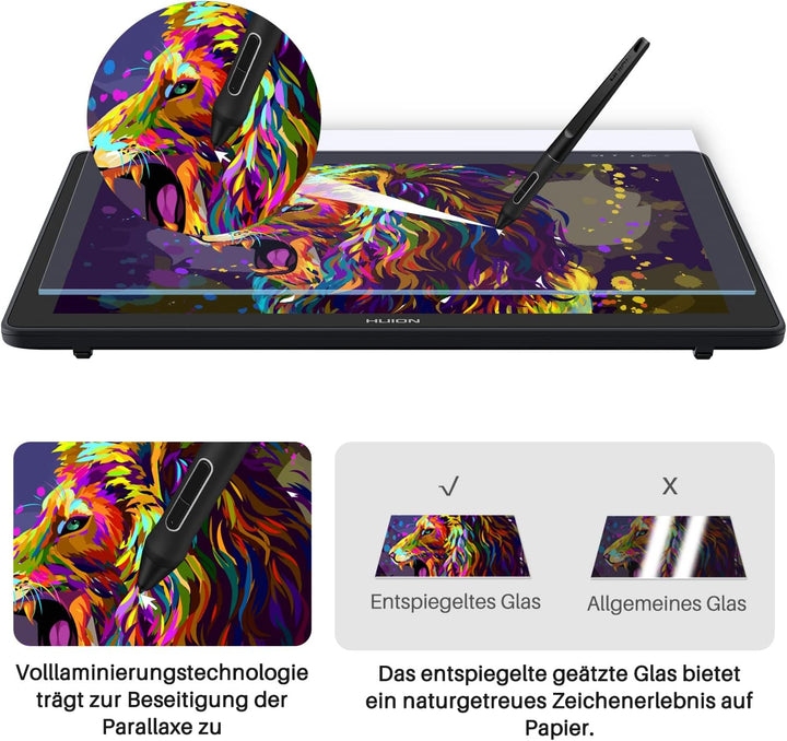 HUION KAMVAS 22 Plus Grafiktablett mit Display mit volllaminiertem QD-Bildschirm 140% s RGB-Android-
