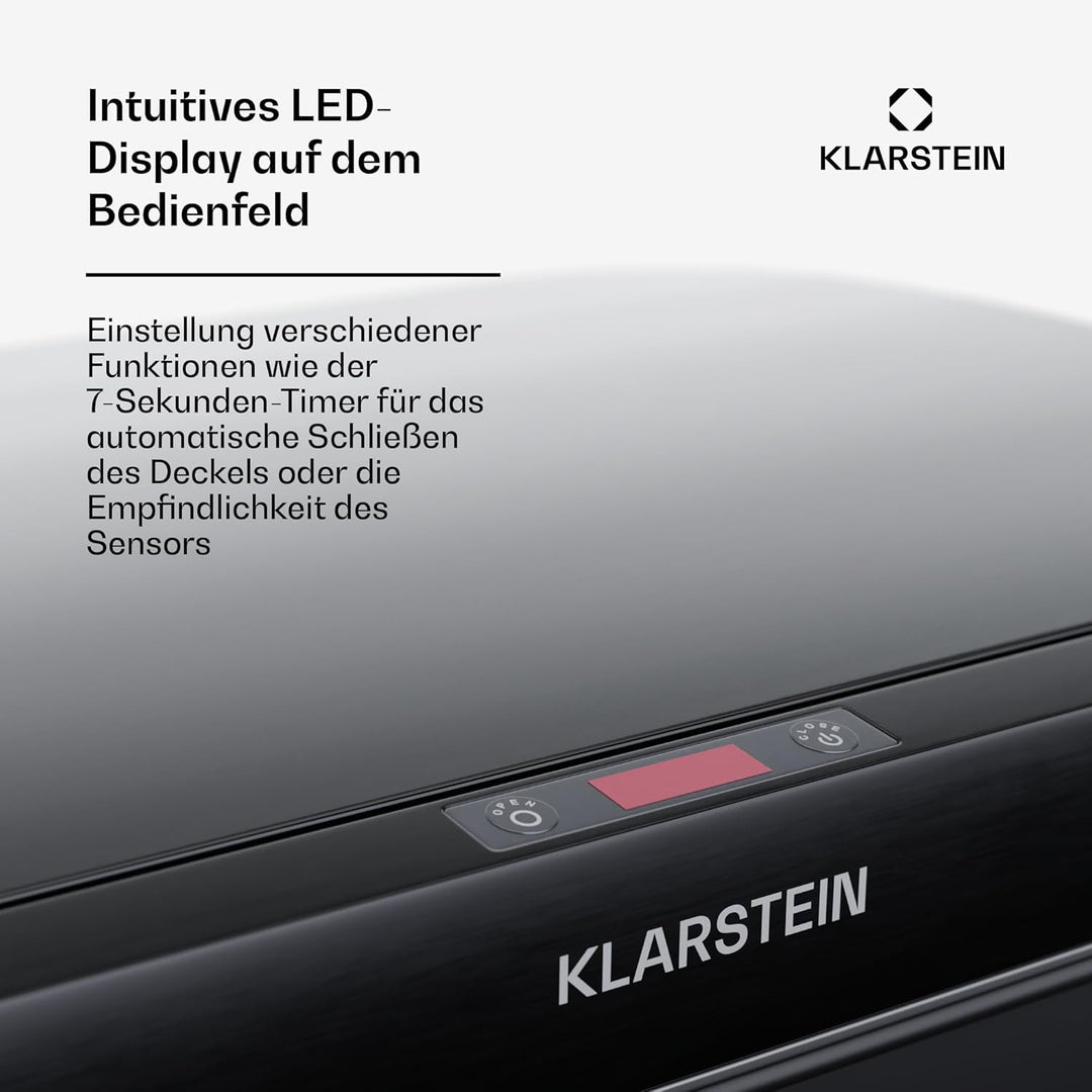 Klarstein Sensor-Mülleimer 60L - berührungslos mit Bewegungssensor & Soft-Close, Edelstahl, Mattschw