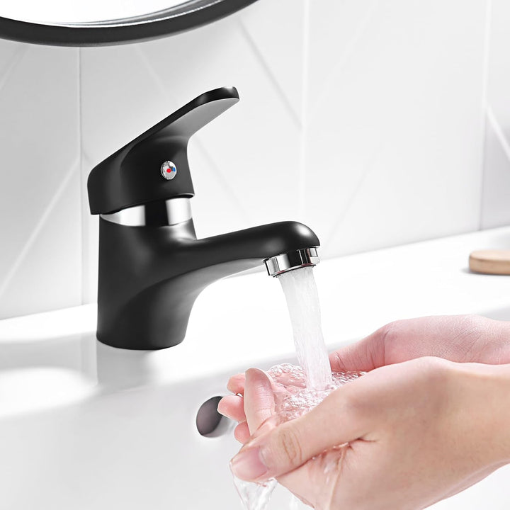 Auralum Schwarz Wasserhahn Bad, Waschtischarmatur ohne Ablaufgarnitur, Messing Einhandmischer Waschb