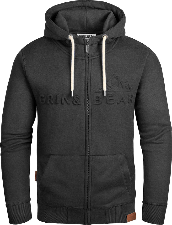 Grin&Bear Herren Hoodie Sweatshirt mit geprägtem Logo GEC017 L Schwarz, L Schwarz