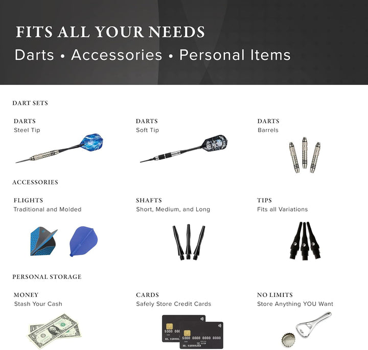 Casemaster Accolade Aluminium-Dartkoffer für 3 Stahlspitzen und weiche Dartpfeile. Schlankes Profil