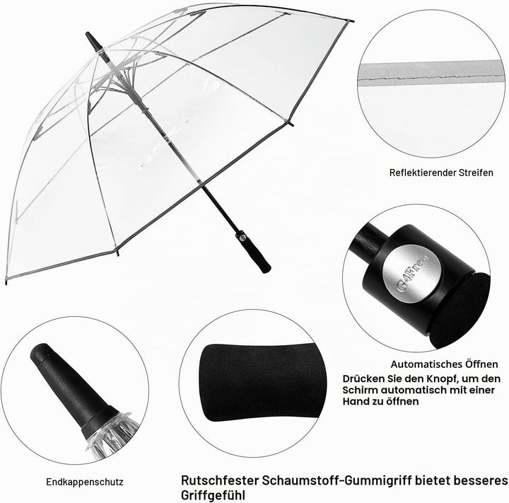 G4Free 62 Inch Klarer Golfschirm Transparenter Grosser Langer Regenschirm Automatik Öffnen Übergross