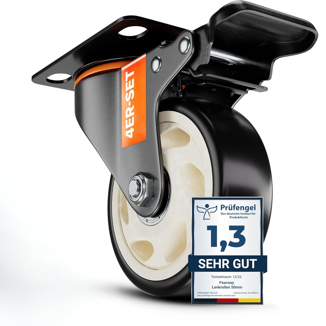 PEARWAY™ Premium Schwerlastrollen bis 600kg [4x Bremse] I Robuste Möbelrollen I Rollen für Möbel I L