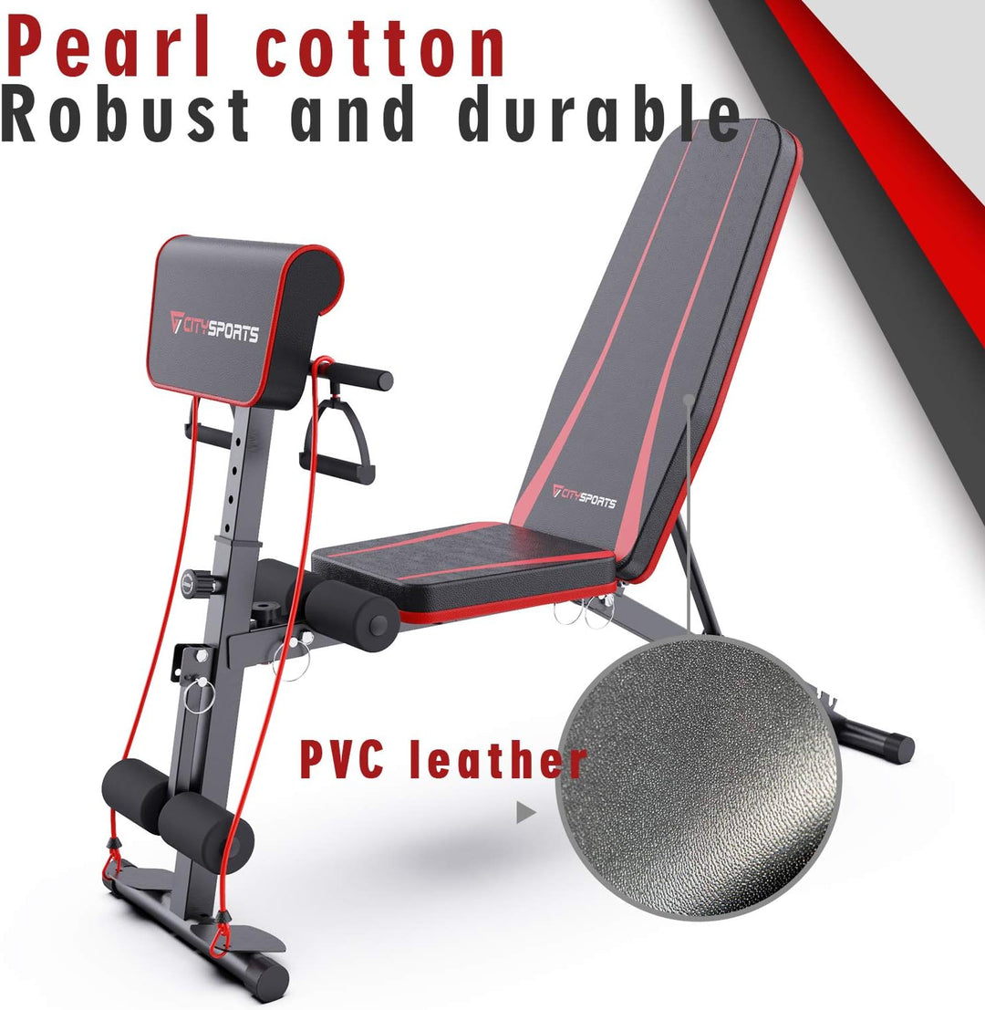 Hantelbank, Klappbar Heimtraining Fitness, Fitnessbank, Trainingsbank mit Gewichten, Multifunktion H