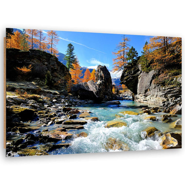 Wandbild XXL Fluss Deko Kunst Bilder Herbst Blau 120x80 cm