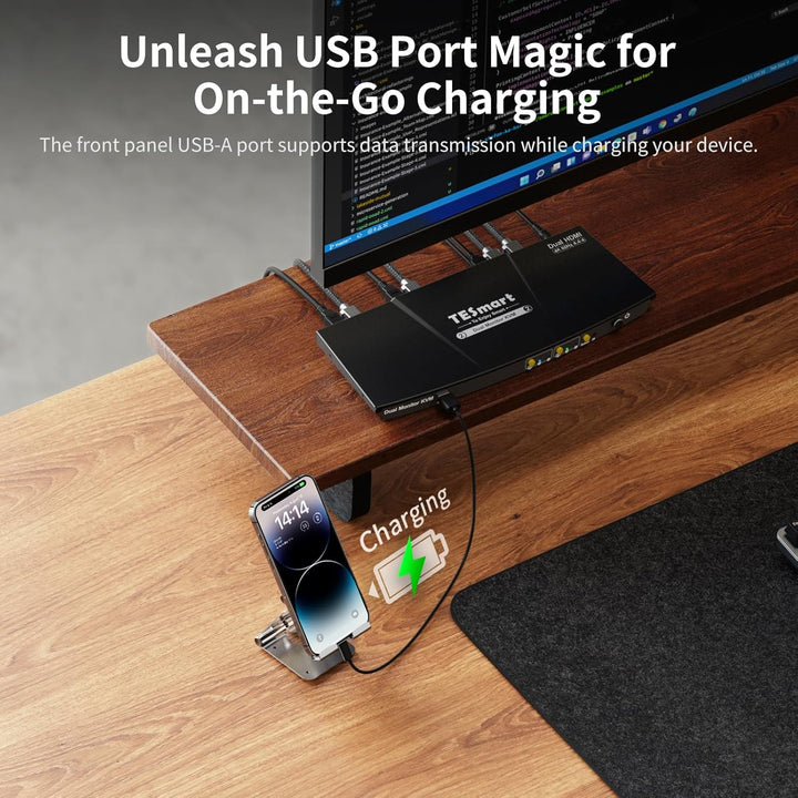 TESmart USB 3.0 HDMI KVM Switch 2 Monitore, 2 PC 2 Monitor Switch 4K60Hz mit EDID Emulator, Audio&Mi