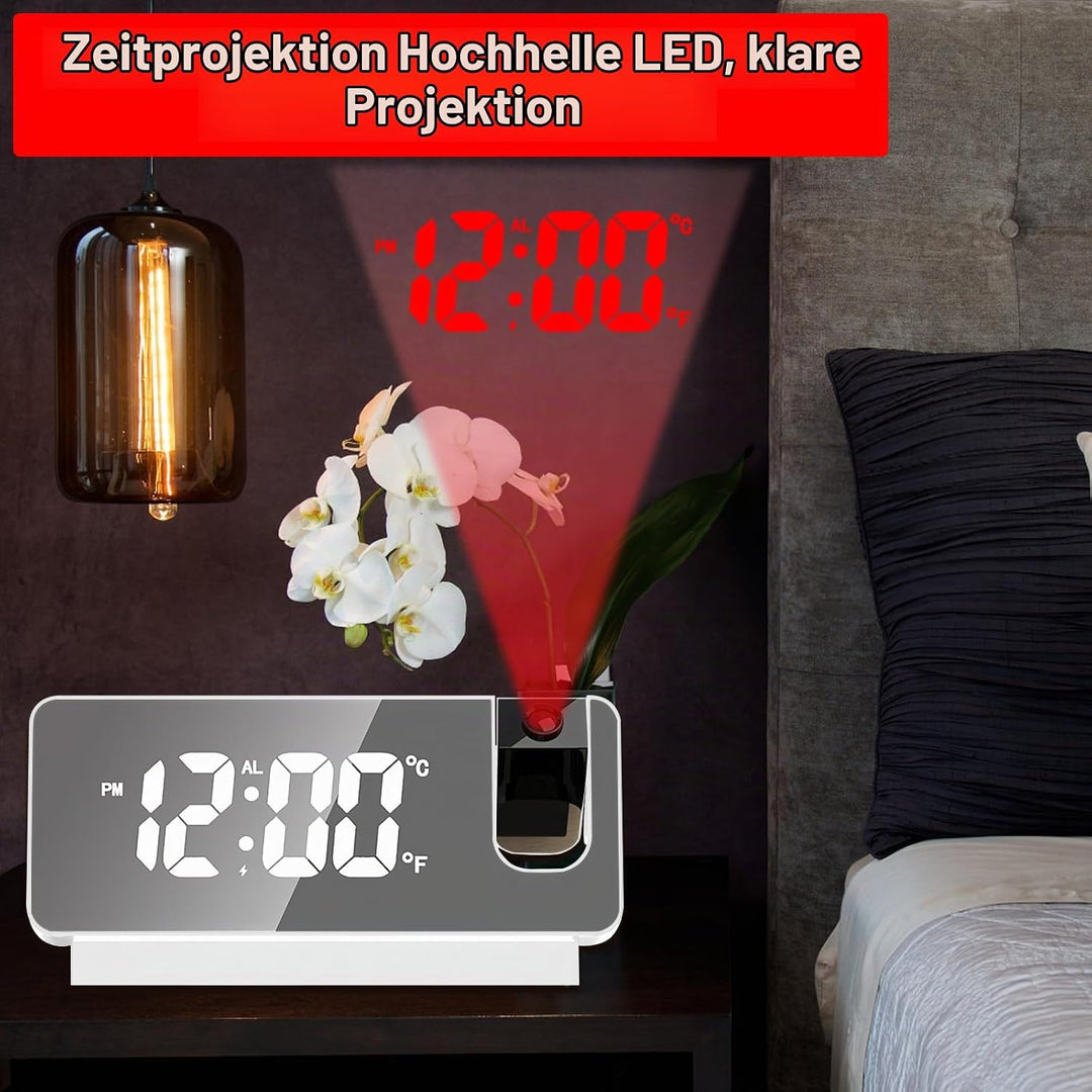 Projektionswecker Radiowecker, Digitaler Wecker mit Projektion 180° Tragbare Wecker Digital mit Gros