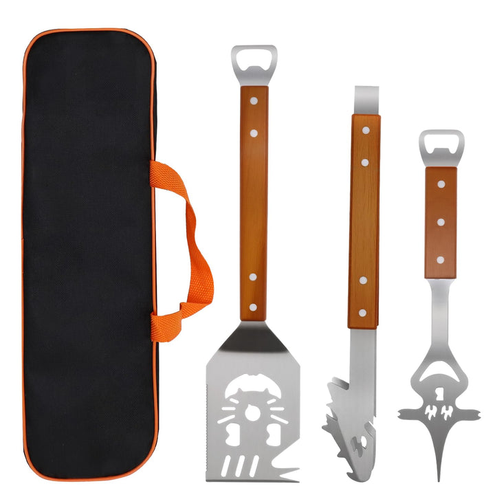 Grillbesteck Set 3-TLG Grillzubehör mit Grillzange, Grillwender, Fleischgabel Grill Zubehör Geschenk