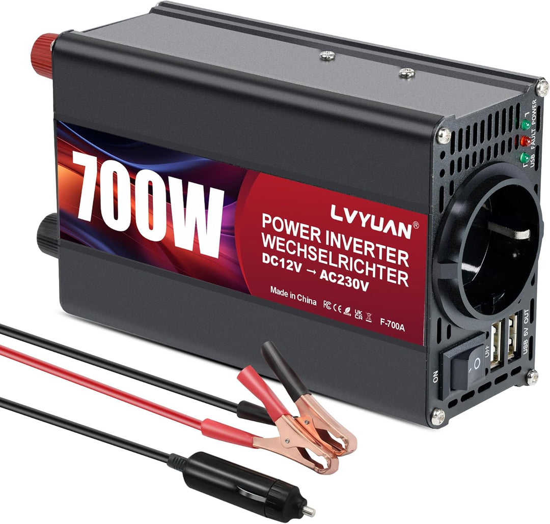LVYUAN 500W Wechselrichter DC 12 V auf 230V AC Spannungswandler Auto Konverter 12 V mit Dual USB Por