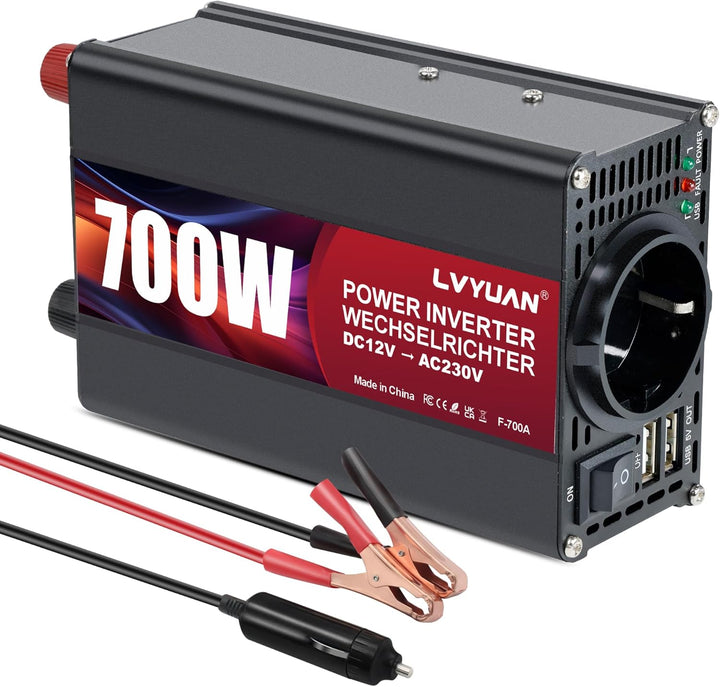 LVYUAN 500W Wechselrichter DC 12 V auf 230V AC Spannungswandler Auto Konverter 12 V mit Dual USB Por
