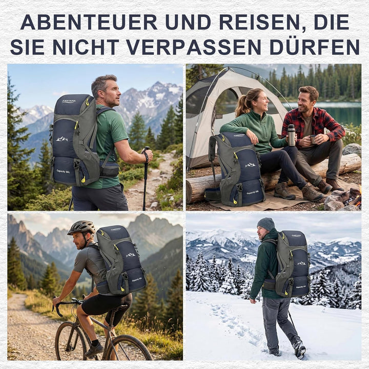 jianyana Wanderrucksack 50L Trekkingrucksack Regenhülle Reiserucksack Wasserdichter Campingrucksack