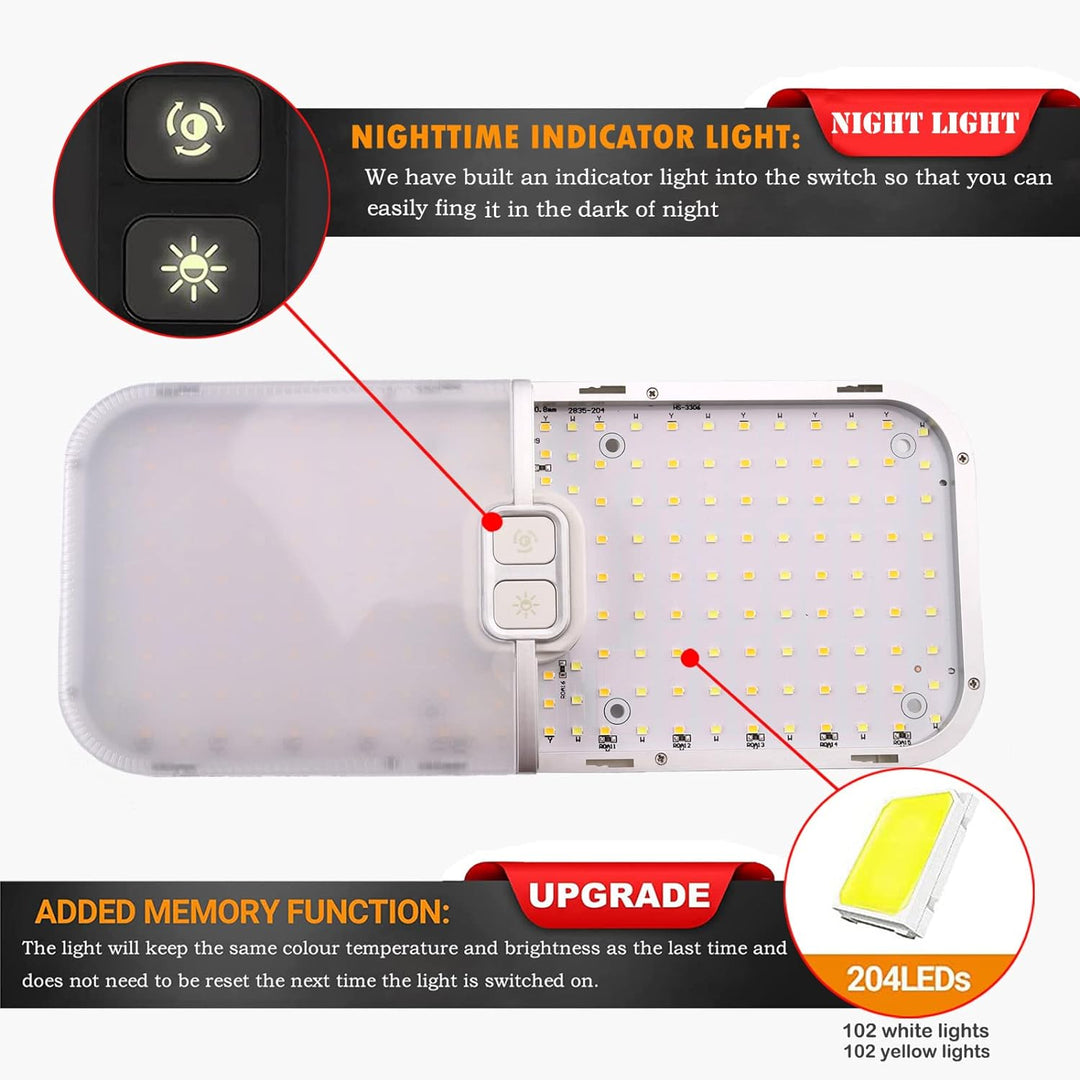 Intckwan 12 Volt Led Lampen Wohnmobil, 204LEDs, 15W, Dimmbar Dach Wohnmobilbeleuchtung mit Speichers