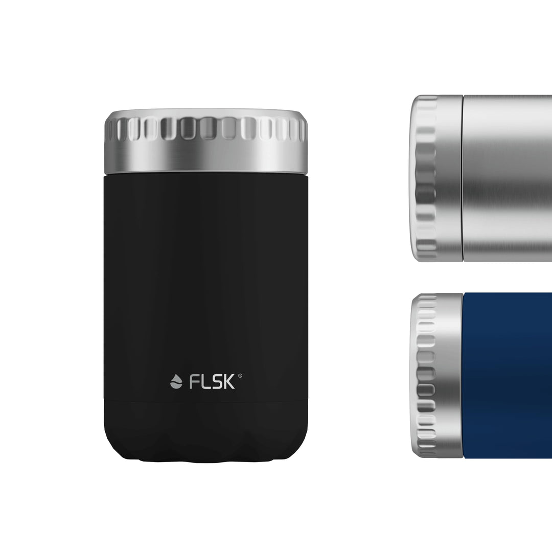 FLSK Food Jar black Thermobehälter für Essen [600ml] – hält 8 Std. warm & 24 Std. kalt – VICC®-Techn