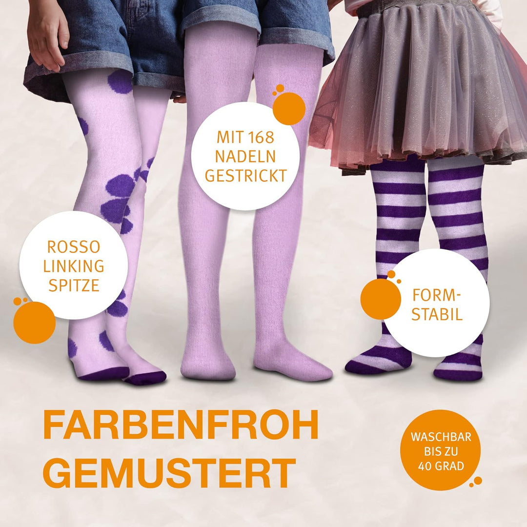 wellyou – Kinder Strumpfhosen Mädchen & Jungen – 3er Set Baby-Strumpfhosen mit Muster – bunte Baumwo