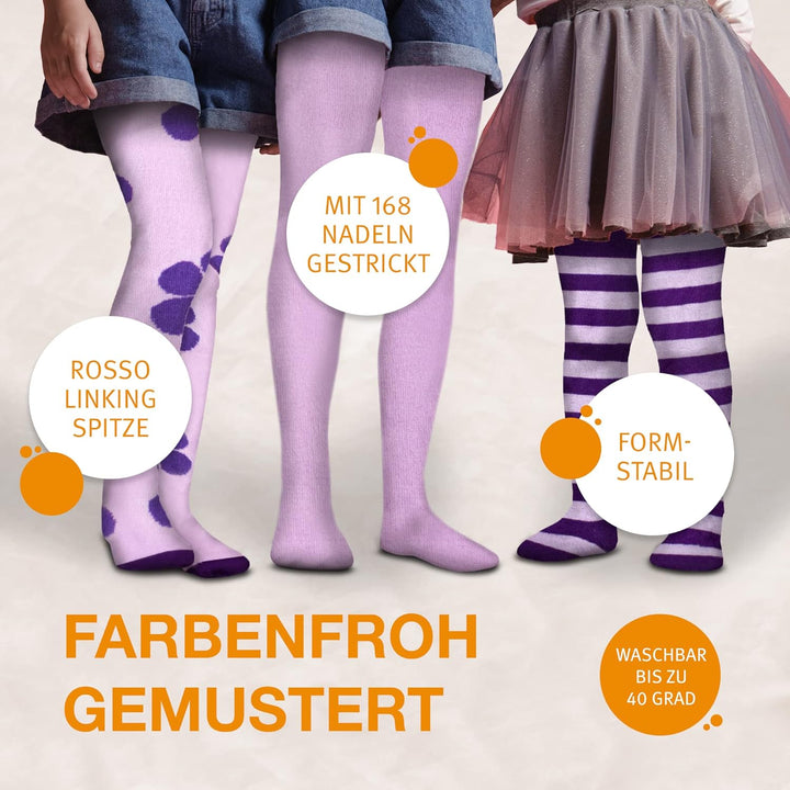 wellyou – Kinder Strumpfhosen Mädchen & Jungen – 3er Set Baby-Strumpfhosen mit Muster – bunte Baumwo