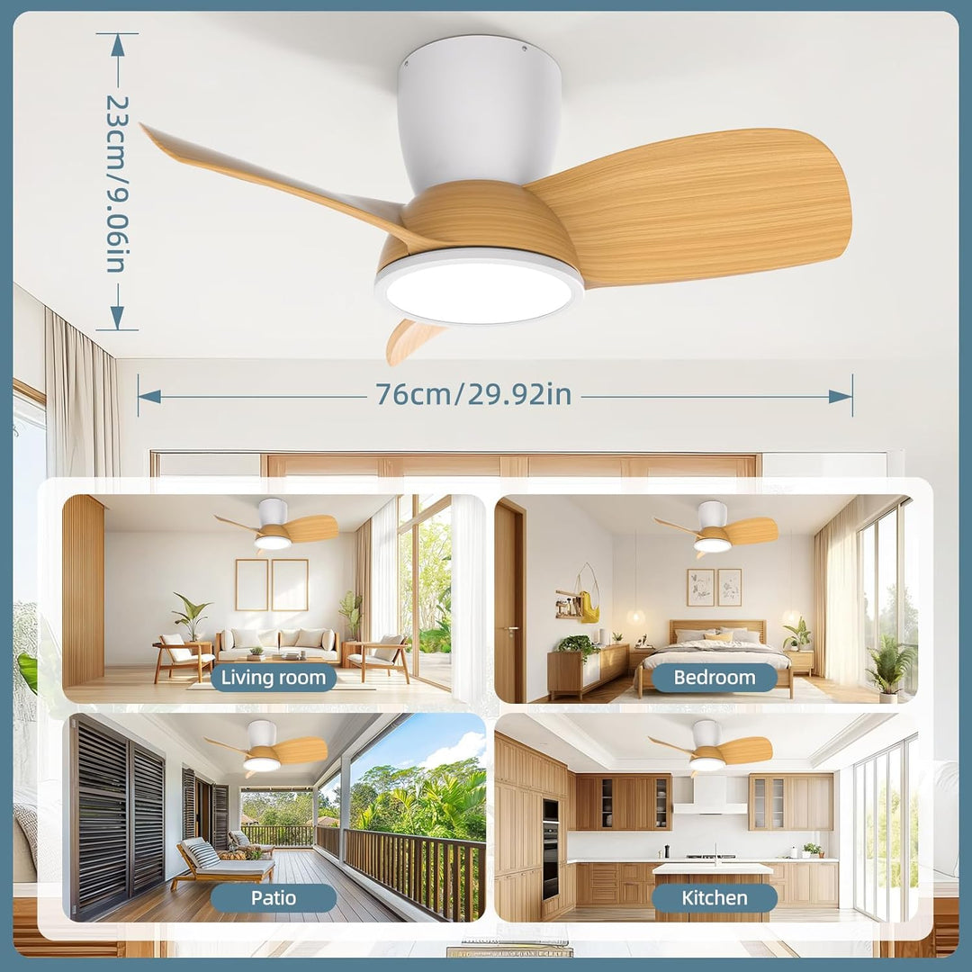 Ateroll Deckenventilator mit Beleuchtung, Ø76 cm, Dimmbar 3CCT (3000K-4000K-5000K), 1500 lm Deckenve