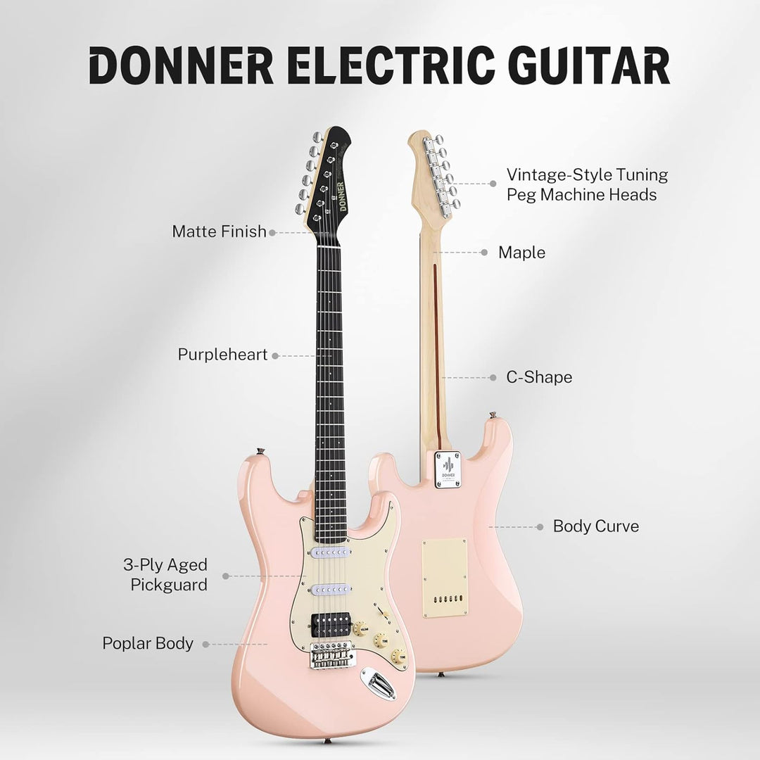 Donner E-Gitarren Set Full Size, HSS Spule Geteilte Pickups, 39 Zoll Solid Body ST Gitarre Anfänger