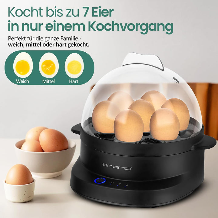 EMERIO einzigartiger Eierkocher kocht alle drei Garstufen [weich|mittel|hart] in nur einem Kochvorga