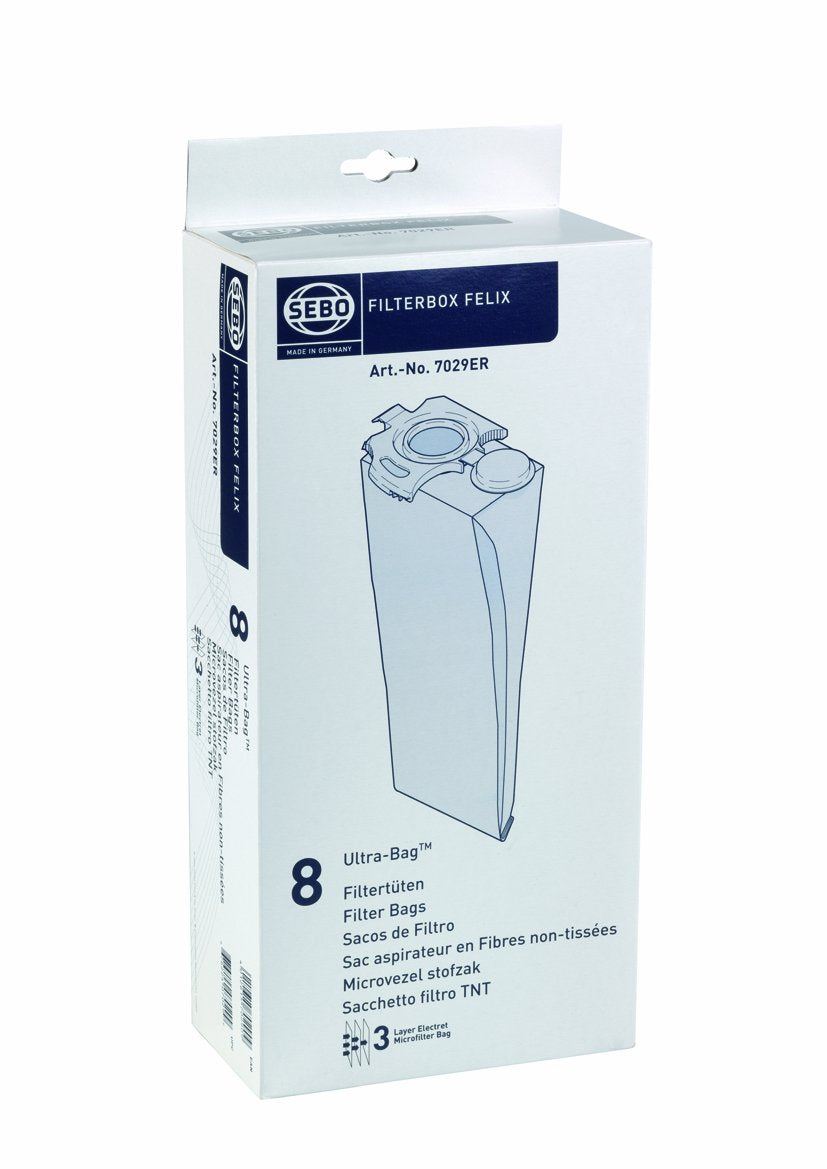 Sebo 7029ER Filter-Box für Felix / 3-lagig mit Hygienedeckel/ 8 Filtertüten, white, Weiss Einzelbett
