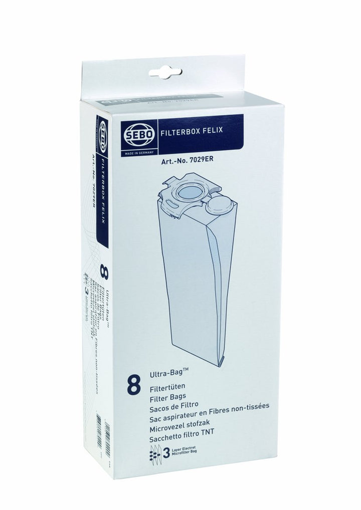 Sebo 7029ER Filter-Box für Felix / 3-lagig mit Hygienedeckel/ 8 Filtertüten, white, Weiss Einzelbett