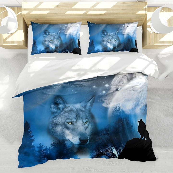 3D Wolf Theme Muster Bettbezug,3D Realistisches Tier Wolf Motiv Bettwäsche Set,Wolf-Motiv-Druck-Desi