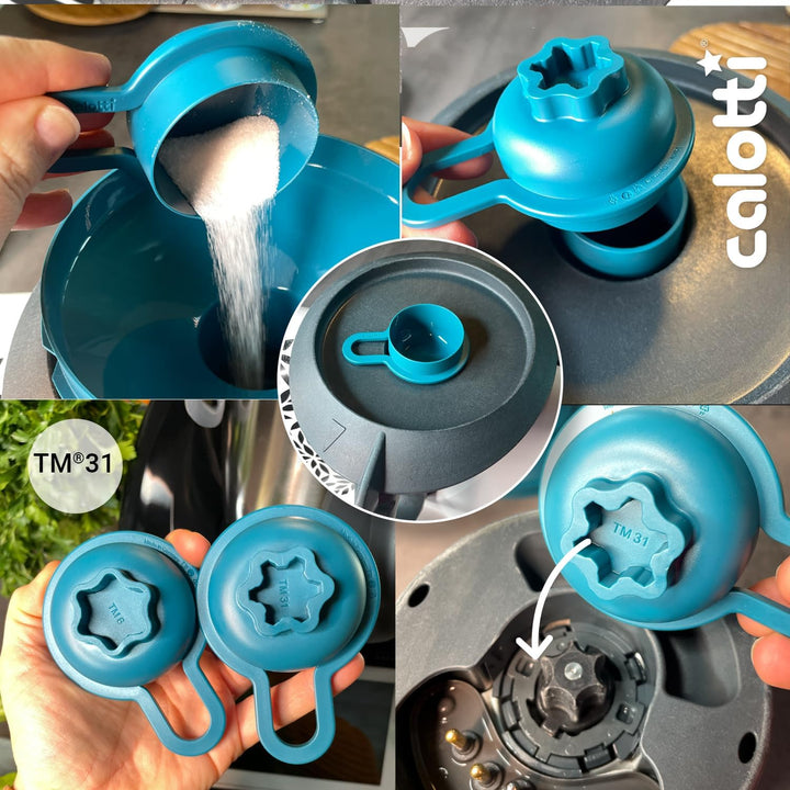 Multitools für Thermomix TM31 - Trichter, Mixraumverkleinerer, Dampfkamin, Spritzschutz, Teigblume,