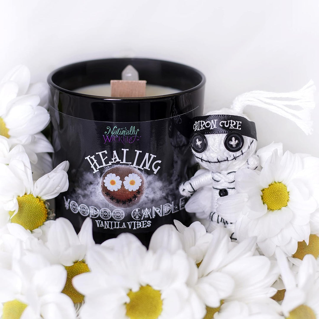 Naturally Wicked Voodoo Heilungs Kerze | inkl. Voodoo Puppe & Quarzkristall Zauberstab | Vegane Kris