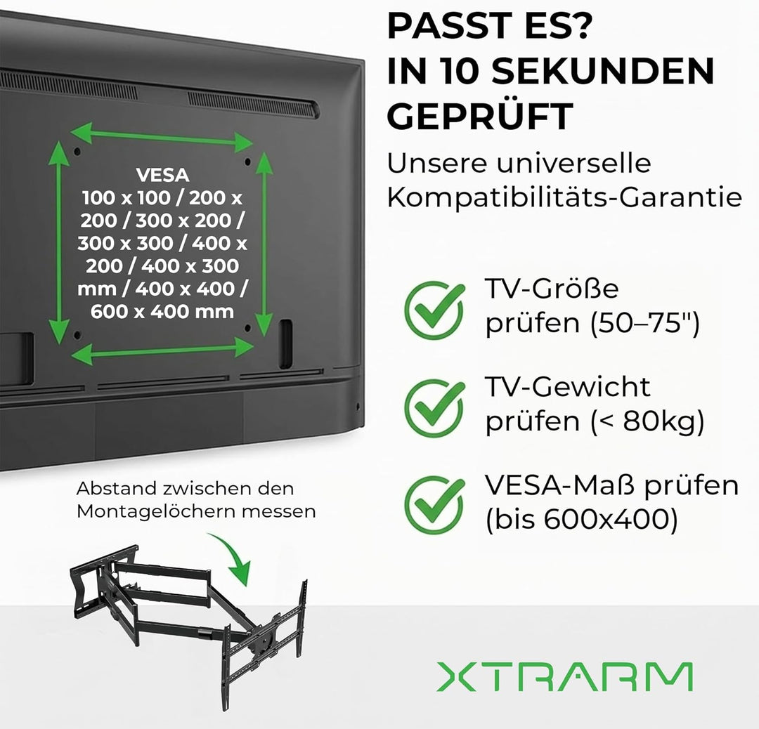 XTRARM TiTon Double 100 cm, TV-Wandhalterung, schwenkbar, neigbar 80kg, VESA max.600x400 100 cm / 80