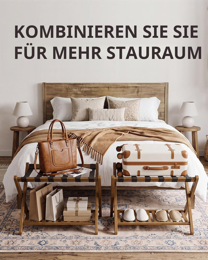 SMIBUY Gepäckablage, 2er-Set, faltbarer Kofferständer aus Bambus mit Ablage für Gästezimmer, Schlafz