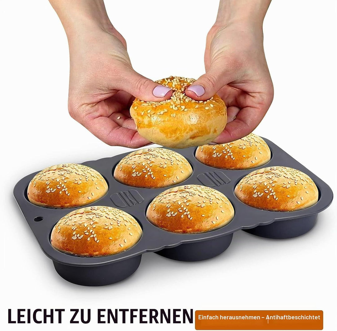Burger Buns Brötchen Backform Silikon, Silikon Backform mit 6 Hohlräumen, faltbar wiederverwendbar -