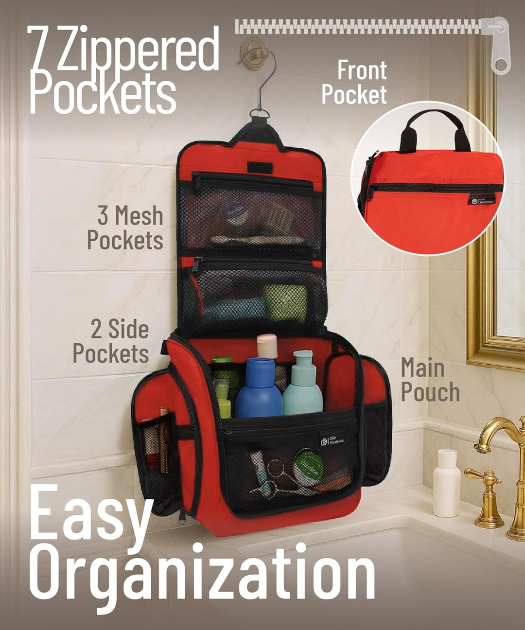 D&D - Kulturbeutel zum Aufhängen – Designer-Reise-Organizer für Make-up und Toilettenartikel für Dam