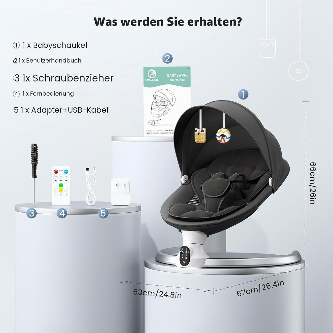Elektrische Babywippe für Kleinkinder,Elektrische Babyschaukel mit 5 Punkt Sicherheitsgurt 5 Schauke