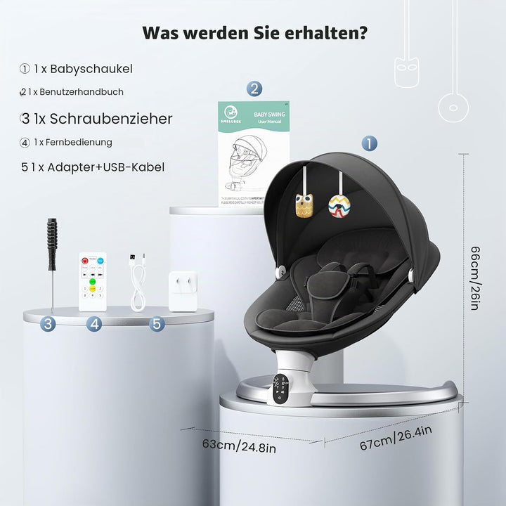 Elektrische Babywippe für Kleinkinder,Elektrische Babyschaukel mit 5 Punkt Sicherheitsgurt 5 Schauke