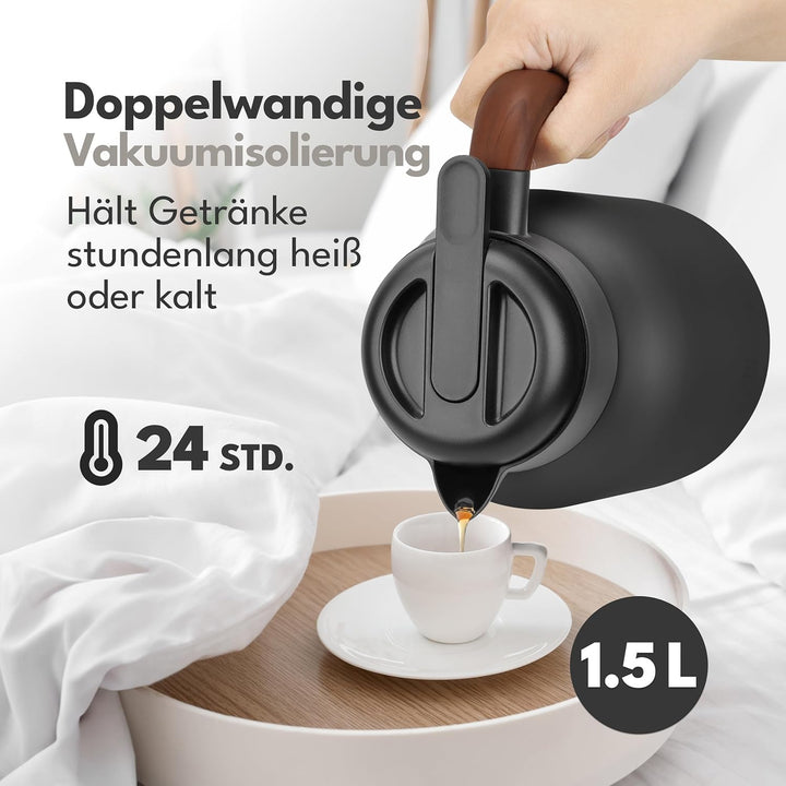 LEBENLANG Thermoskanne 1,5L Keramikbeschichtung - Inkl. Teesieb I 24h Heiss I Kaffeekanne Kaffee & T