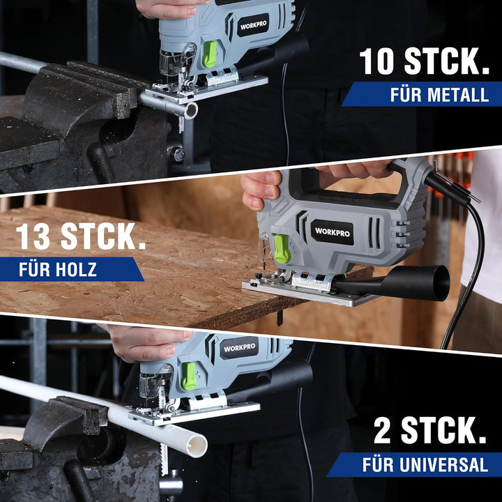 WORKPRO Professional Stichsägeblätter Set, 25tlg.T-Schaft Stichsägeblätter aus HSS/BIM/HCS für Holz,