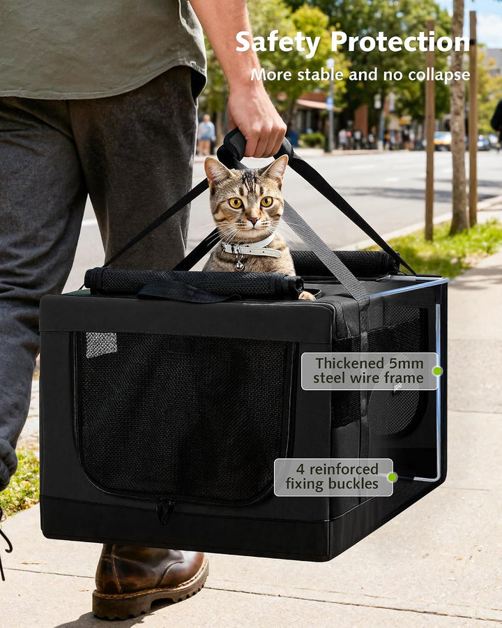 Pecute Katzentransportbox Gross Faltbar Transporttasche 2 Katzen,Dunkelgrau | Abnehmbare Trennwand,