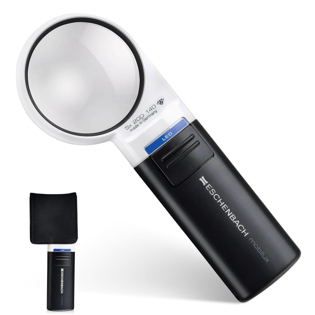 Eschenbach Optik Lupe Handlupe mit LED-Beleuchtung mobiluxLED Vergrösserung: 5X Linsengrösse: (Ø) 58