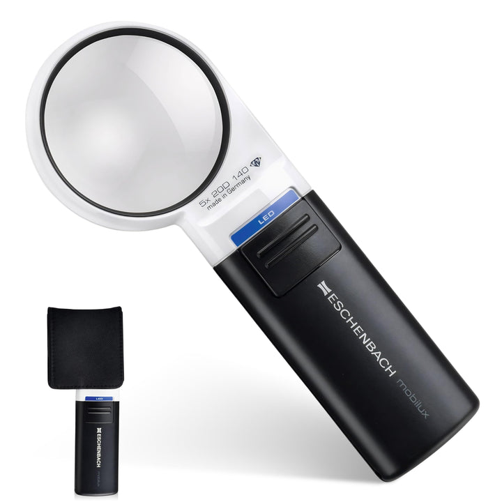 Eschenbach Optik Lupe Handlupe mit LED-Beleuchtung mobiluxLED Vergrösserung: 5X Linsengrösse: (Ø) 58