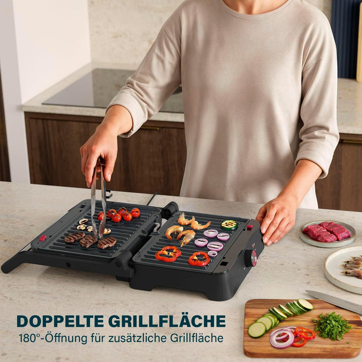 Princess Kontaktgrill, 180° Öffnung, Abnehmbare Platten, Verstellbarer Thermostat, Fettauffangsystem