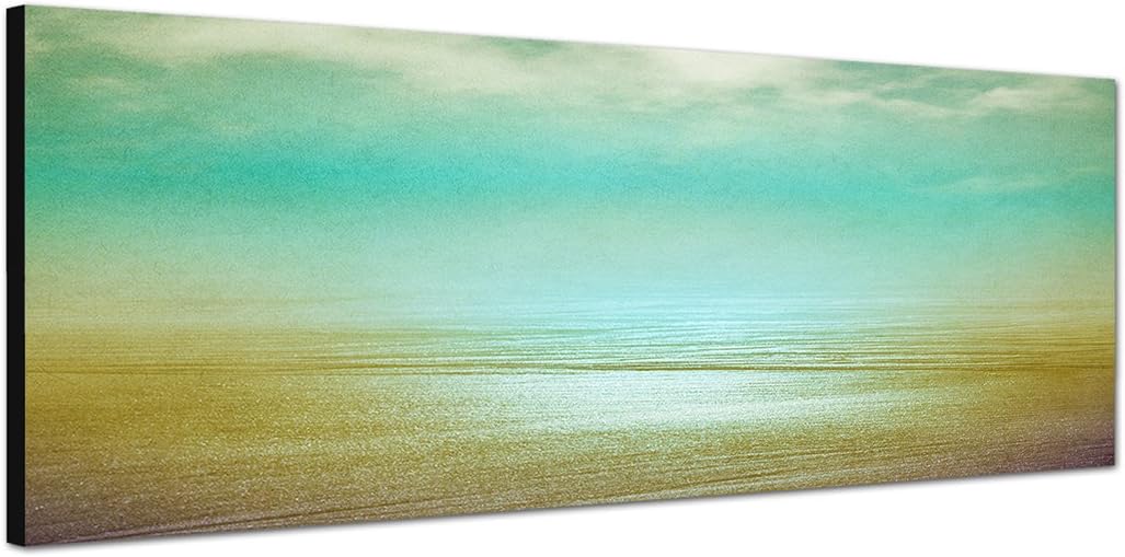 Paul Sinus Art Panoramabild auf Leinwand und Keilrahmen 150x50cm Strand Meer Wolken Dunst Vintage