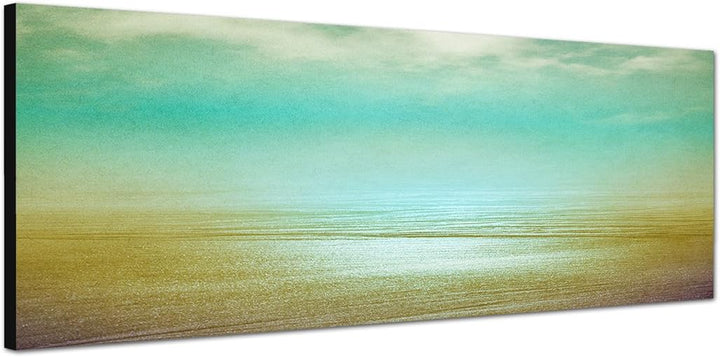 Paul Sinus Art Panoramabild auf Leinwand und Keilrahmen 150x50cm Strand Meer Wolken Dunst Vintage