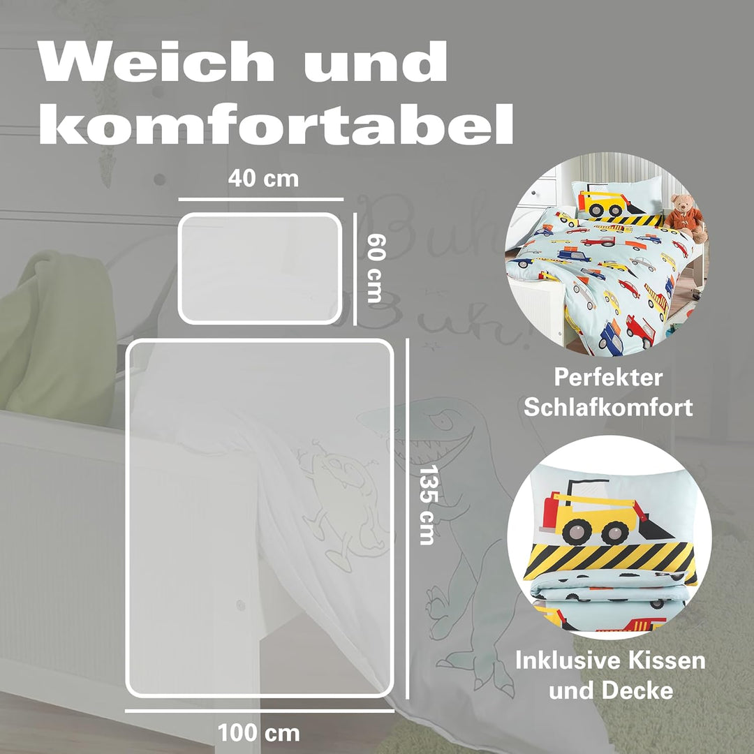 Kinder Baby Bettwäsche Set für Mädchen und Jungen | 100x135 cm + 40x60 cm | 100% Polyester Mikrofase