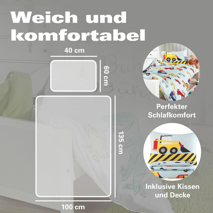 Kinder Baby Bettwäsche Set für Mädchen und Jungen | 100x135 cm + 40x60 cm | 100% Polyester Mikrofase